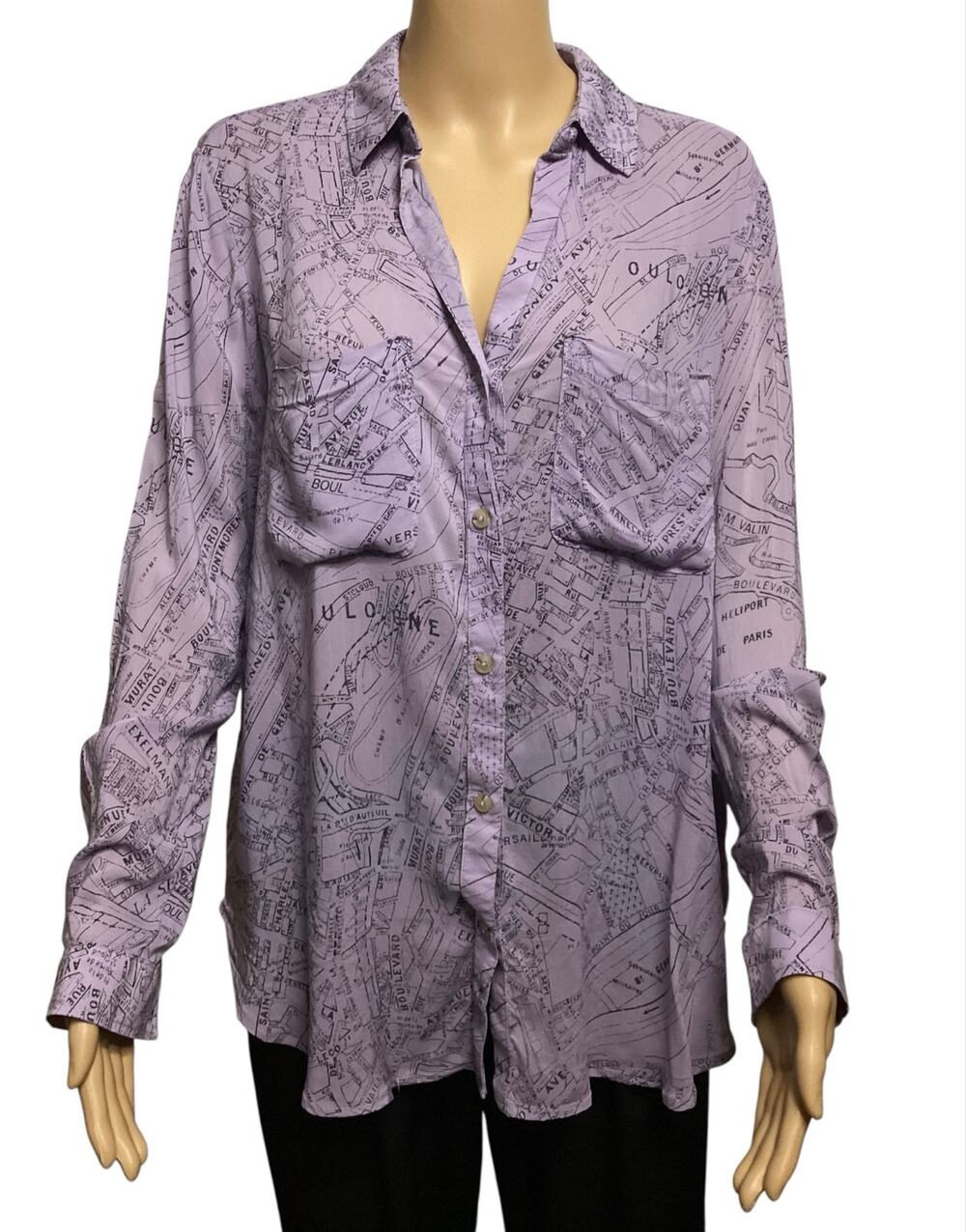 Pilcro and the Letterpress Map Print Button Down Shirt Viscose Size Small